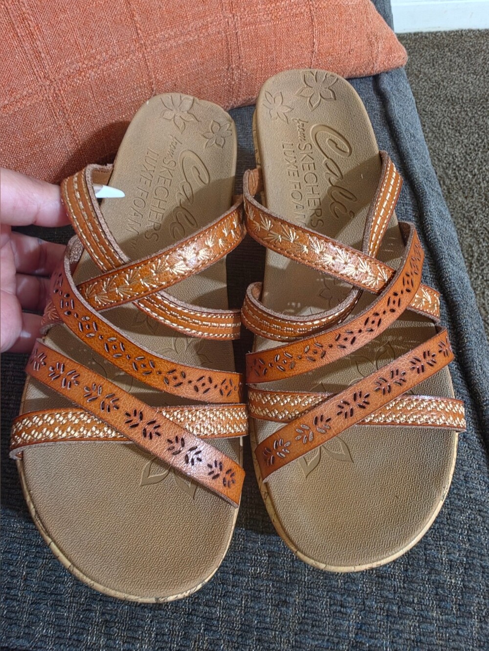 Skechers Lux Foam Women's Brown Tan Multi-Strap Sandals